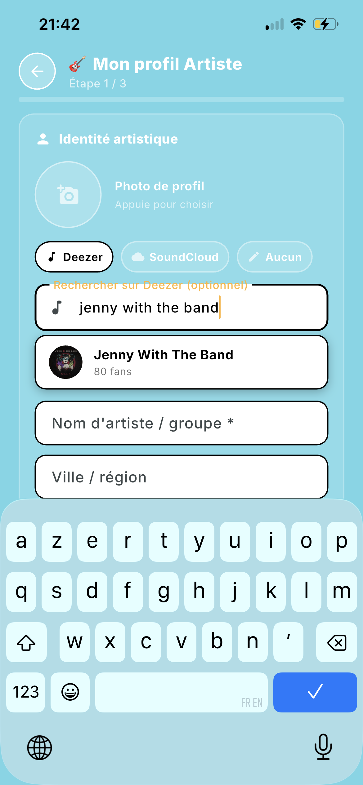 Création d'un profil artiste