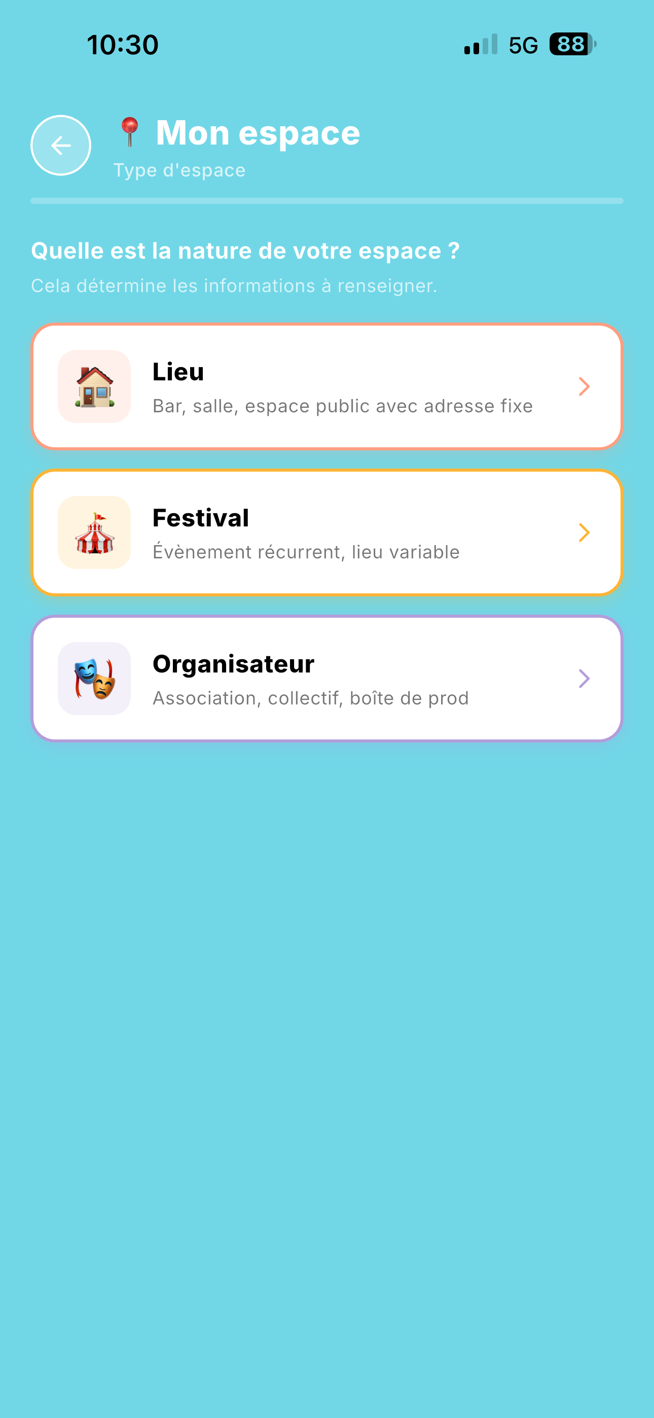 Creation page orgnaisateur sur Baziik
